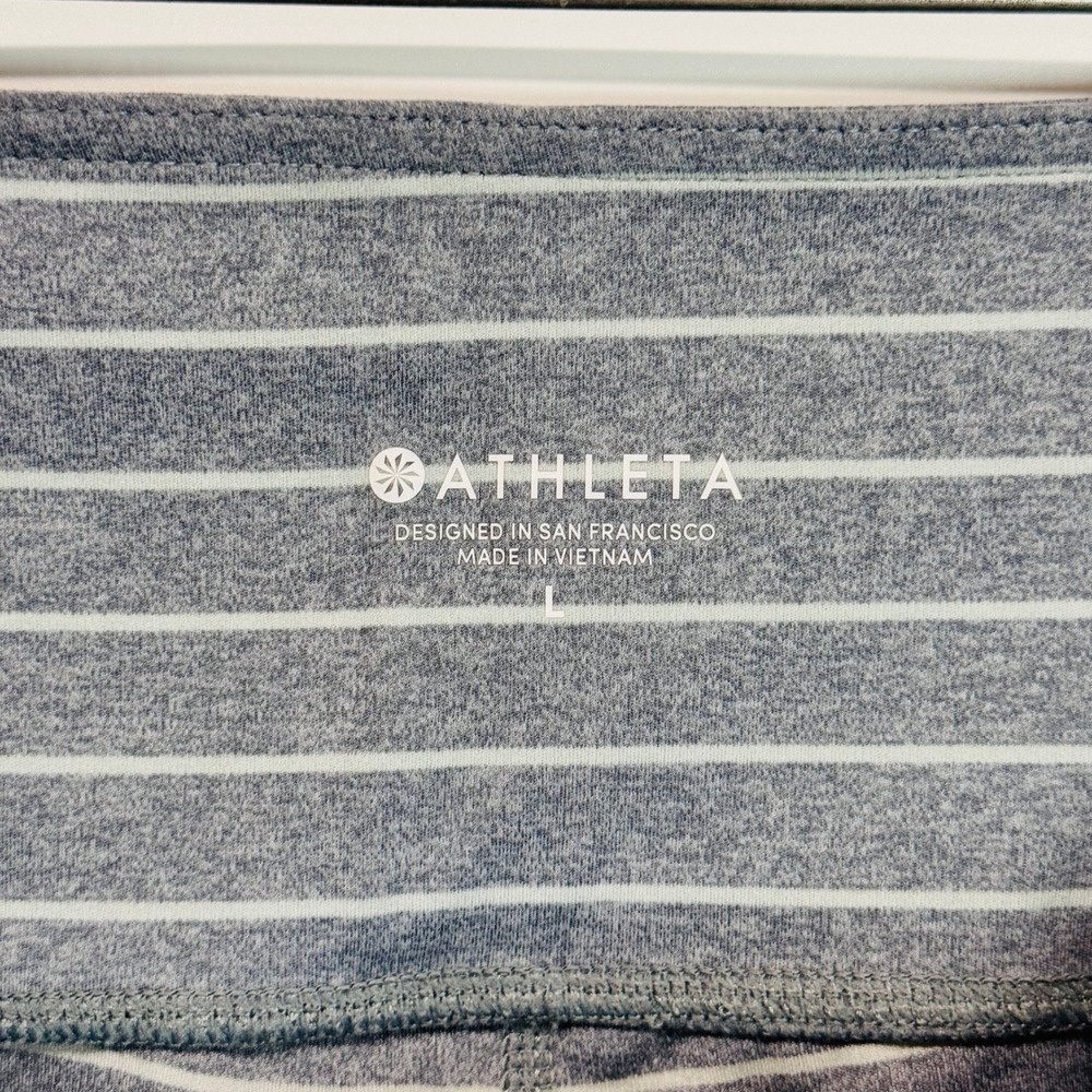 Athleta Leggings Womens L Blue Striped Salutation Stash Capris High Rise Active - Picture 3 of 10